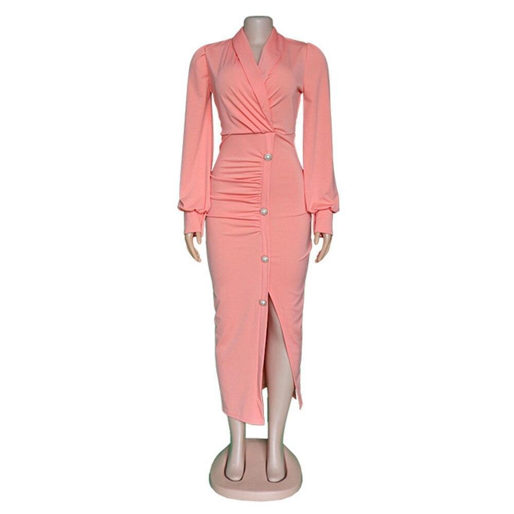 African cute woman pink long-sleeved dress office dresses - HEPSIBAH SHOP