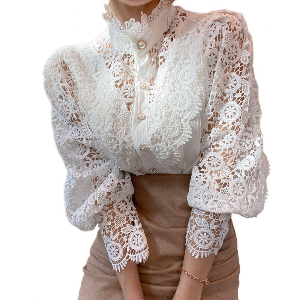 Lace Shirt Pearl Button Top - HEPSIBAH SHOP