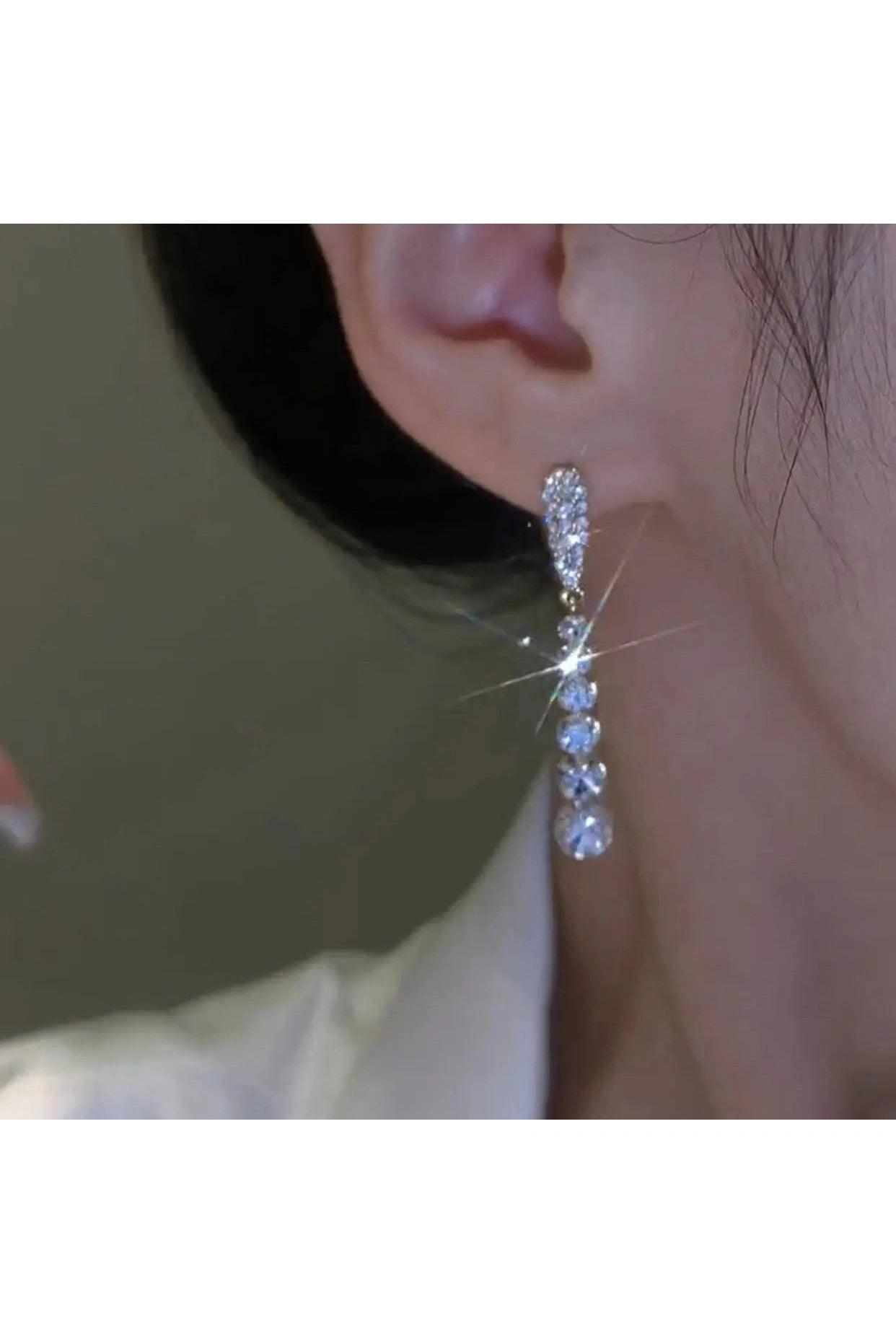 Sterling Silver Needle Long Rhinestone Tassel Earrings - HEPSIBAH SHOP