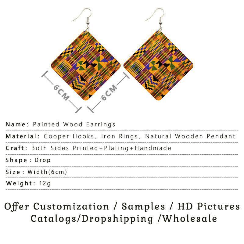 African Wooden Bohemian Square Earrings - HEPSIBAH SHOP