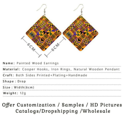 African Wooden Bohemian Square Earrings - HEPSIBAH SHOP