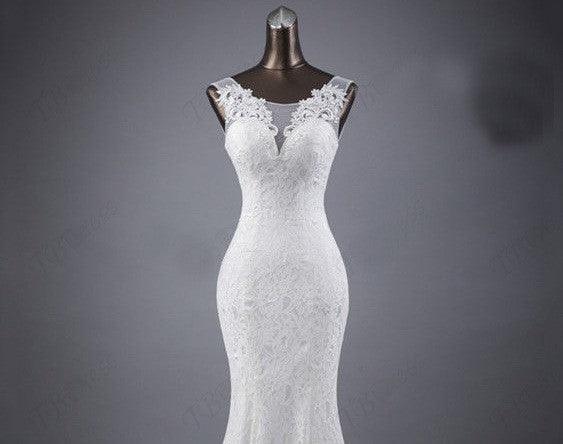 Lace slim & thin double shoulder tail wedding dress - HEPSIBAH SHOP