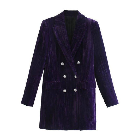 Velvet Blazer Jacket Dress Blazer Long-Sleeved Medium Length Warm Coat - HEPSIBAH SHOP