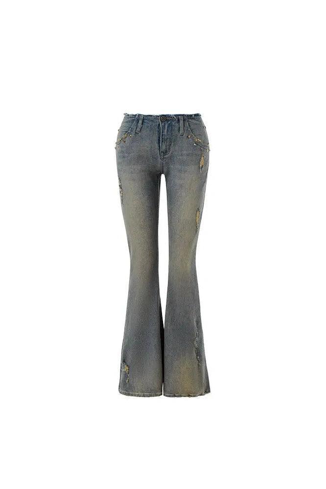 Vintage Washed Distressed Straight Leg Jeans - HEPSIBAH SHOP