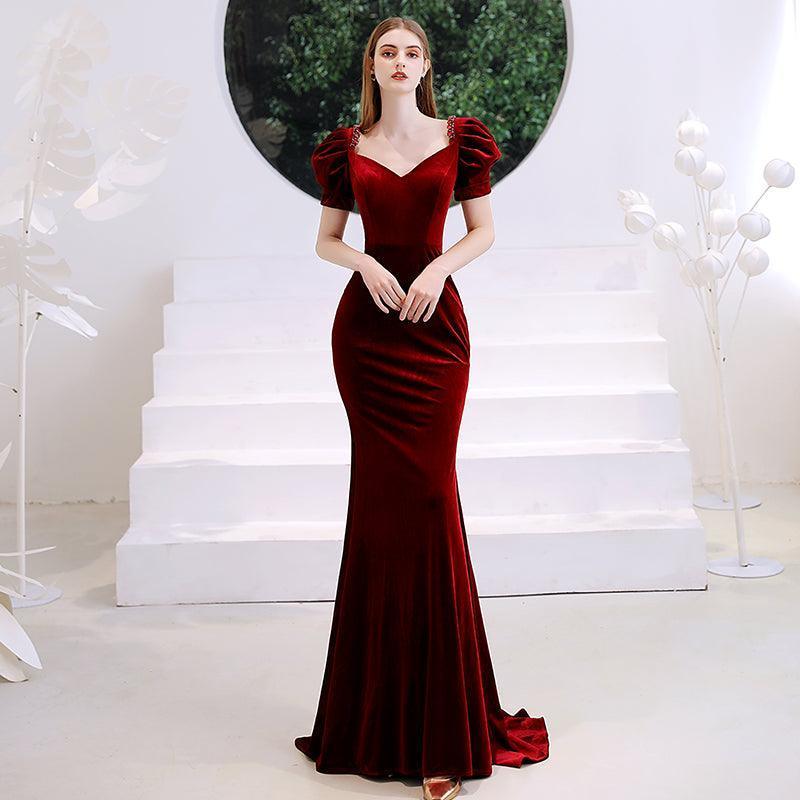 Wine Red Fishtail Evening Dress Woman - HEPSIBAH SHOP