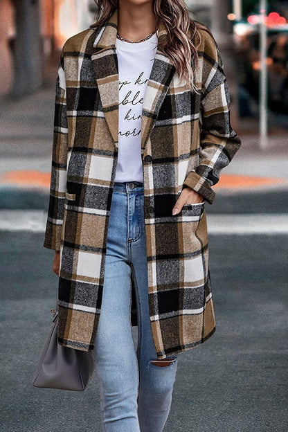 Fashion Plaid Long Jacket Woolen Coat - HEPSIBAH SHOP