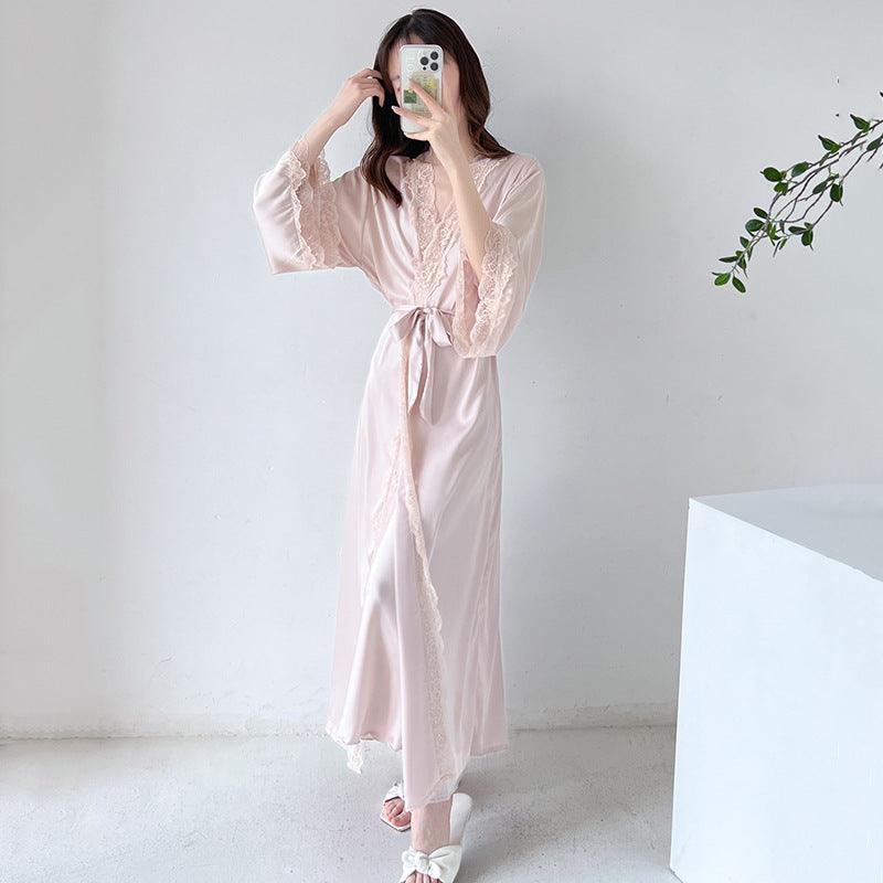 Two Piece Set Of Ladies' Knee Length Suspender Pajamas And Pajamas