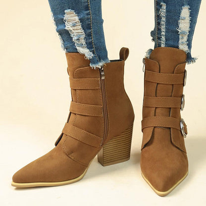 Chunky Heel Pointed Toe Mid-Calf Boots - HEPSIBAH SHOP