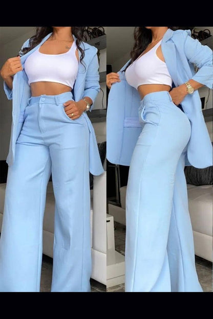 Pure Color Split Sleeve Lapel Suit Straight-leg Pants Suit Women - HEPSIBAH SHOP