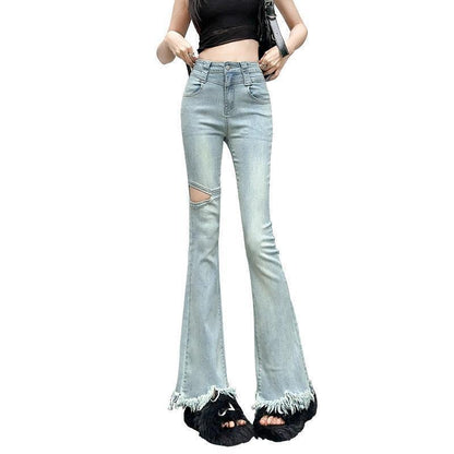 Fringed Burr Slightly Flared Jeans Women - HEPSIBAH SHOP