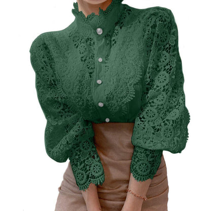 Lace Shirt Pearl Button Top - HEPSIBAH SHOP