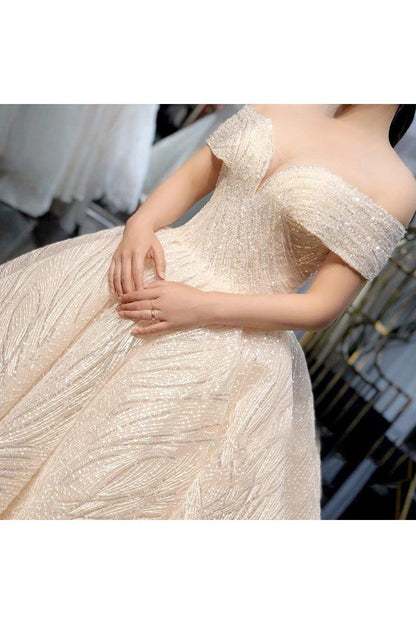 Thin Shoulder Long Tail Wedding Dress - HEPSIBAH SHOP