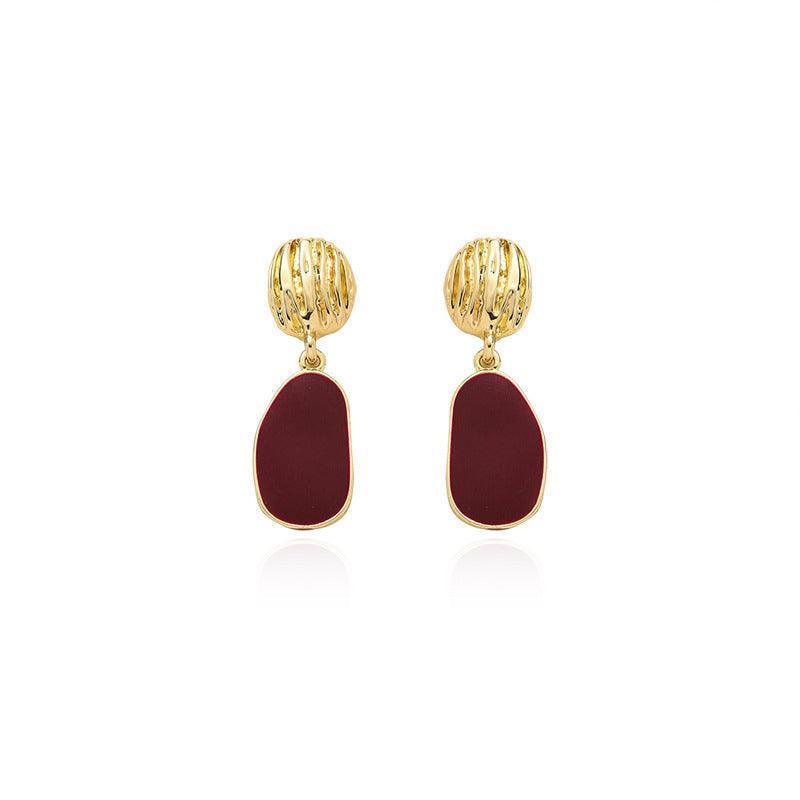 Burgundy Geometric Piece Unique Design Hong Kong Style Earrings - HEPSIBAH SHOP