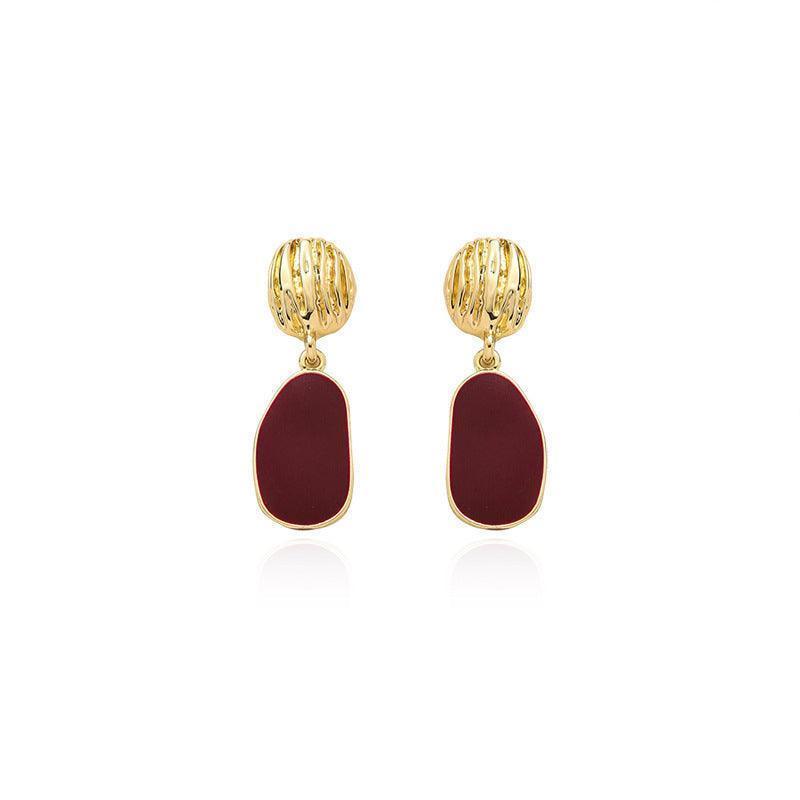 Burgundy Geometric Piece Unique Design Hong Kong Style Earrings - HEPSIBAH SHOP
