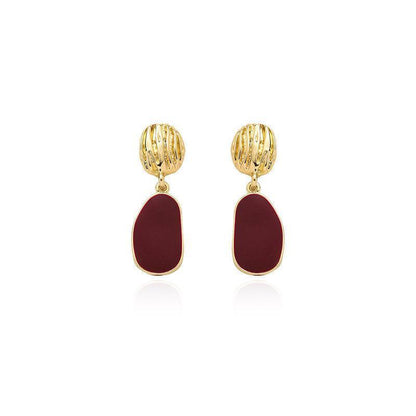 Burgundy Geometric Piece Unique Design Hong Kong Style Earrings - HEPSIBAH SHOP