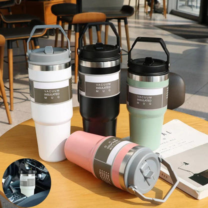 Portable Car Cup Stainless Steel Cup Travel Sports Water Bottle With Handle Cover Coffee Tumbler Cup - HEPSIBAH SHOP