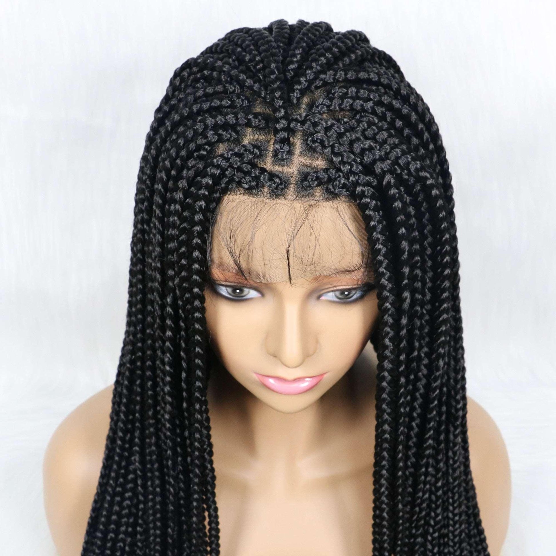 African American Synthetic Braid Wigs With Baby Hair Full Lace Frontal - HEPSIBAH SHOP