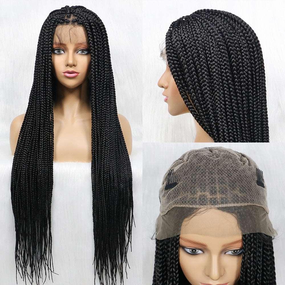 African American Synthetic Braid Wigs With Baby Hair Full Lace Frontal - HEPSIBAH SHOP