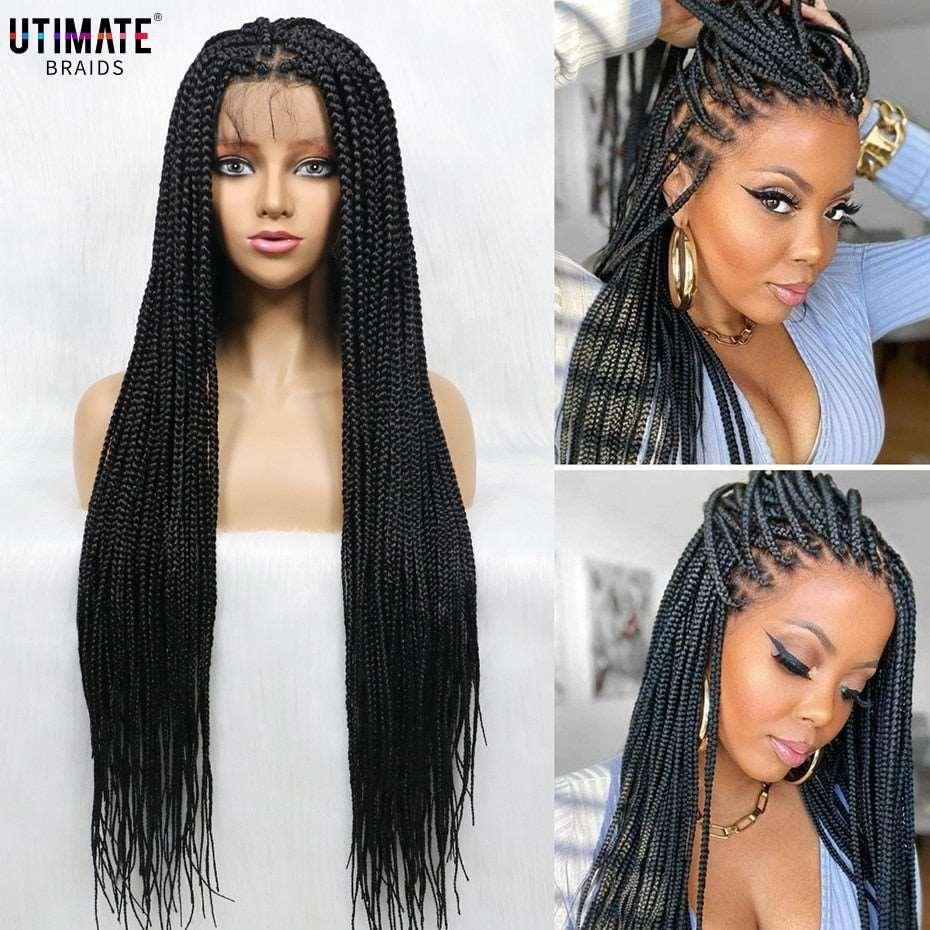 African American Synthetic Braid Wigs With Baby Hair Full Lace Frontal - HEPSIBAH SHOP