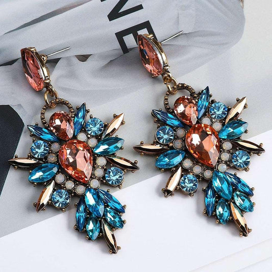 African Exaggerated Sparkly Crystal Dangle Drop Vintage Earrings - HEPSIBAH SHOP