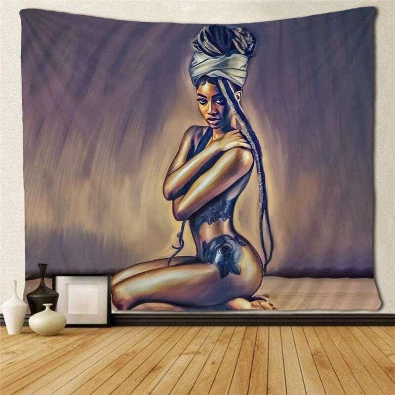 African American Women Play The Guitar Tapestries Hippie Black Art - HEPSIBAH SHOP