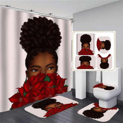 Black Women Print Shower Curtain Set Waterproof - HEPSIBAH SHOP