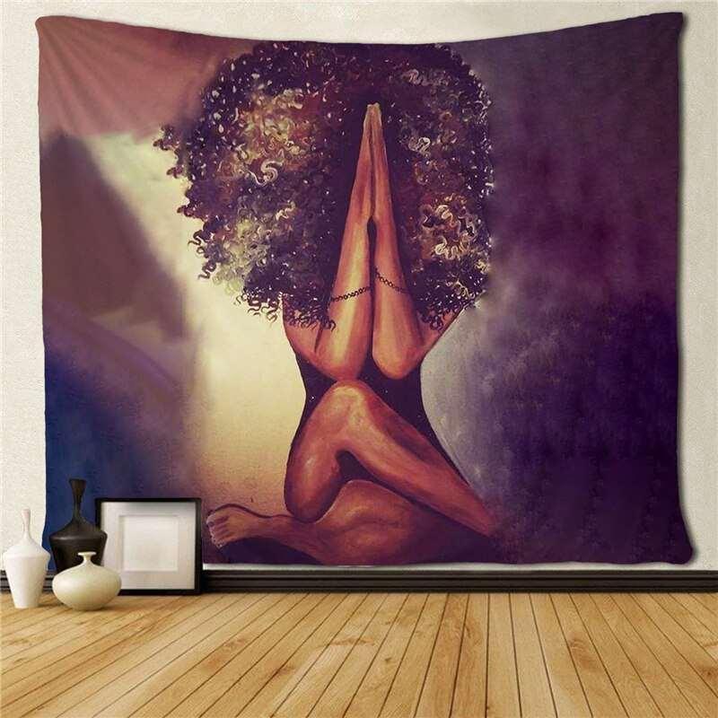 African American Women Play The Guitar Tapestries Hippie Black Art - HEPSIBAH SHOP