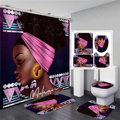 Black Women Print Shower Curtain Set Waterproof - HEPSIBAH SHOP