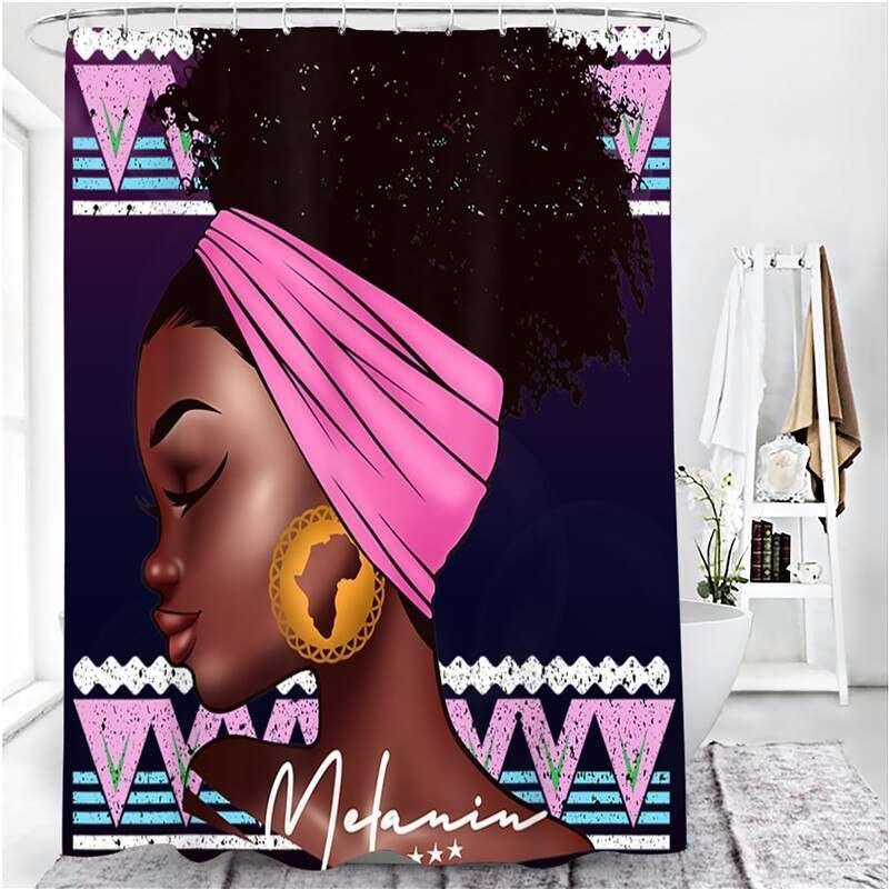 Black Women Print Shower Curtain Set Waterproof - HEPSIBAH SHOP