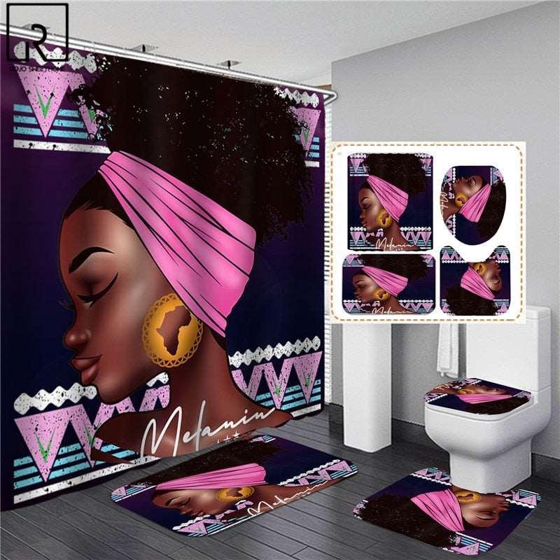 Black Women Print Shower Curtain Set Waterproof - HEPSIBAH SHOP