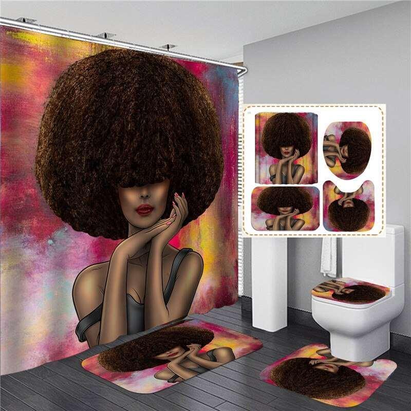 Black Women Print Shower Curtain Set Waterproof - HEPSIBAH SHOP