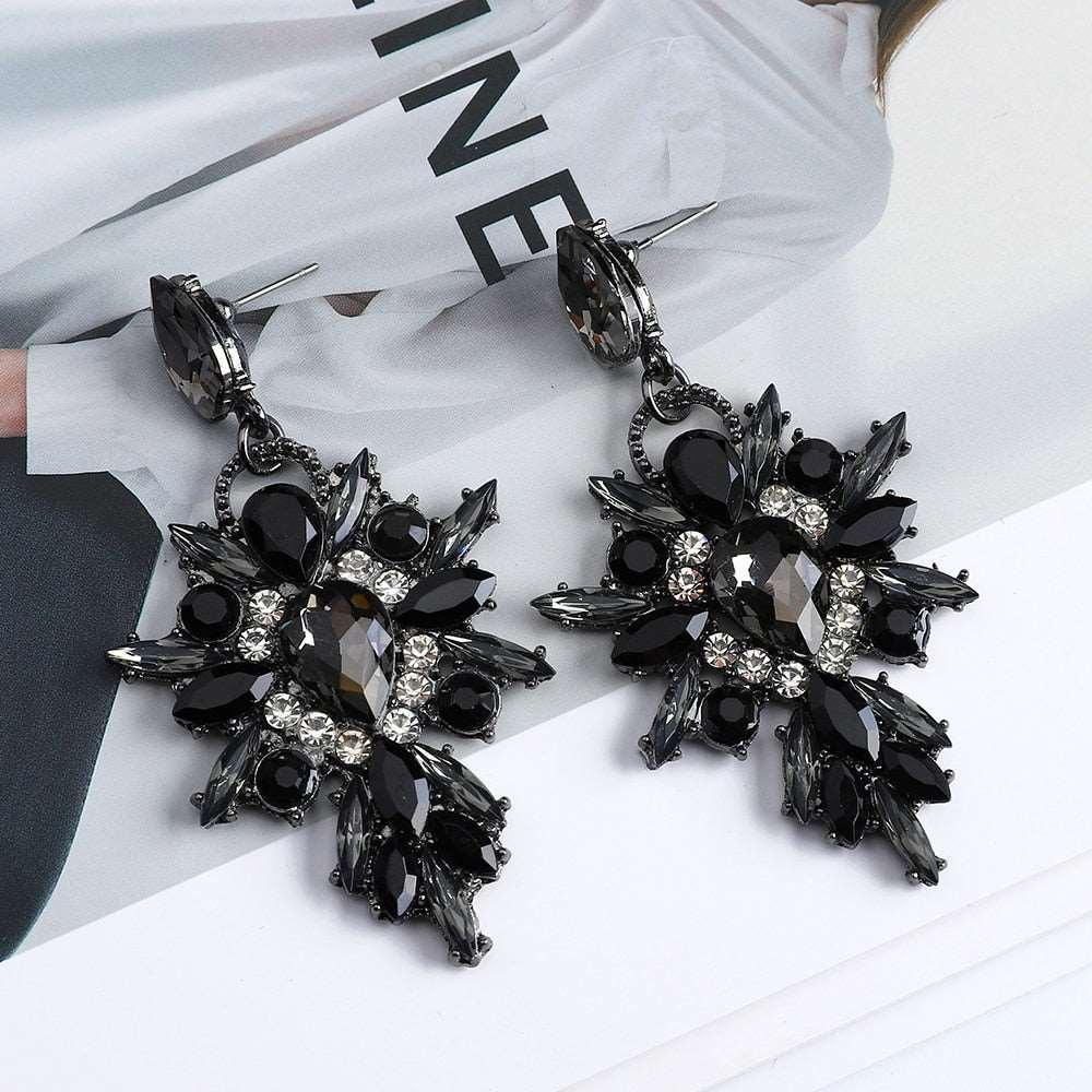 African Exaggerated Sparkly Crystal Dangle Drop Vintage Earrings - HEPSIBAH SHOP