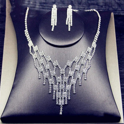 FYUAN Shine Geometric Rhinestone Necklace ,Earrings For Women - HEPSIBAH SHOP