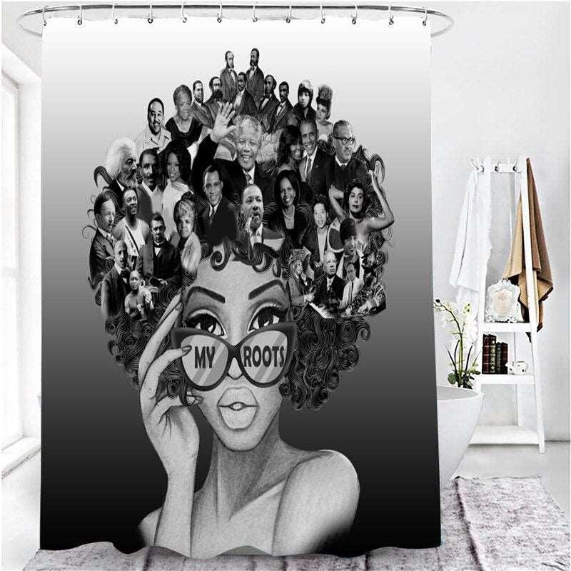 Black Women Print Shower Curtain Set Waterproof - HEPSIBAH SHOP