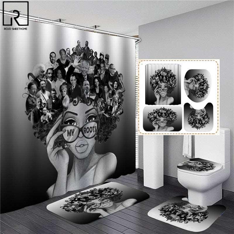 Black Women Print Shower Curtain Set Waterproof - HEPSIBAH SHOP