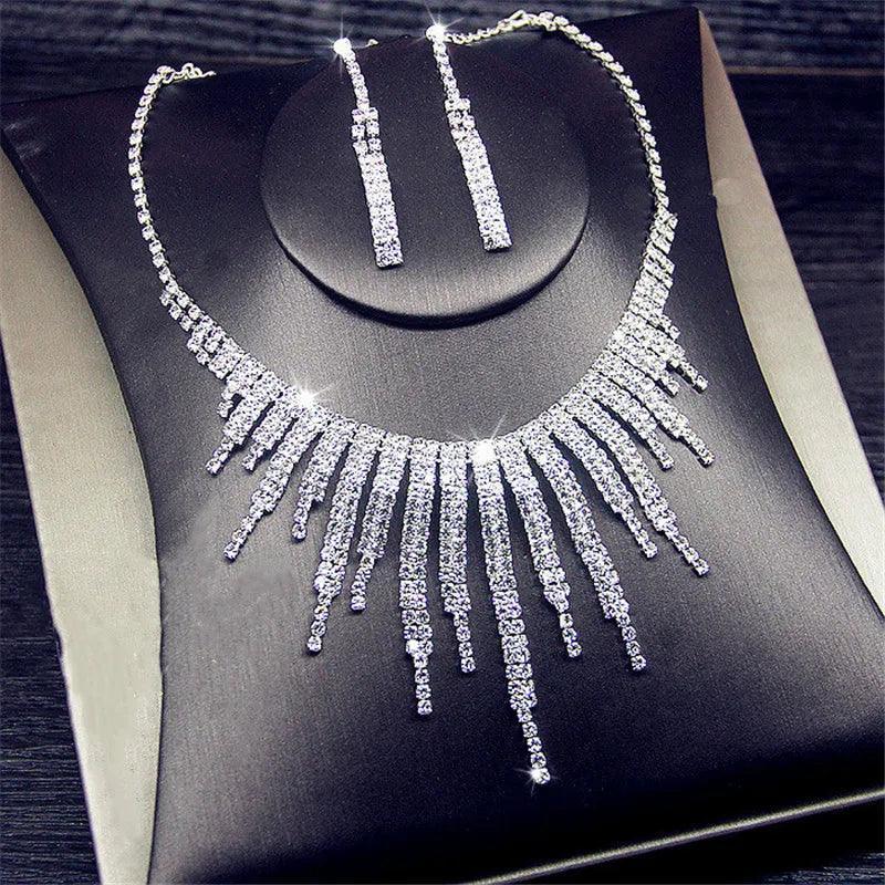 FYUAN Shine Geometric Rhinestone Necklace ,Earrings For Women - HEPSIBAH SHOP