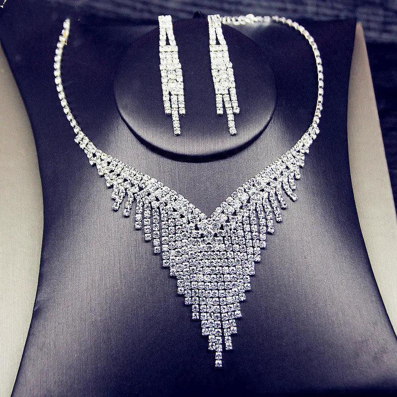 FYUAN Shine Geometric Rhinestone Necklace ,Earrings For Women - HEPSIBAH SHOP