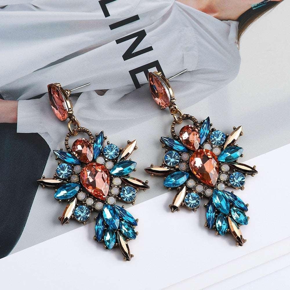 African Exaggerated Sparkly Crystal Dangle Drop Vintage Earrings - HEPSIBAH SHOP