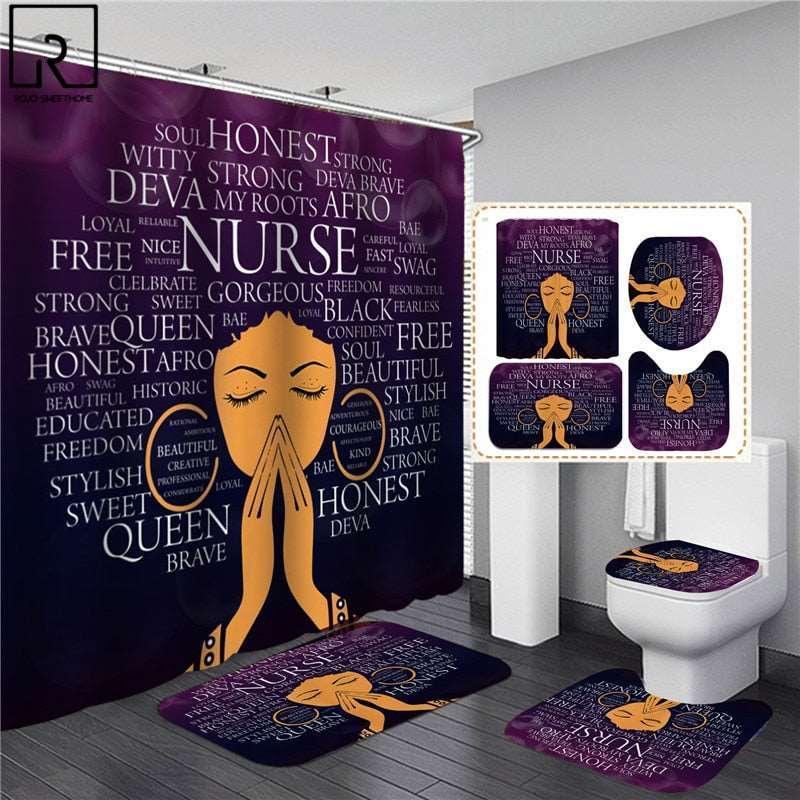 Black Women Print Shower Curtain Set Waterproof - HEPSIBAH SHOP