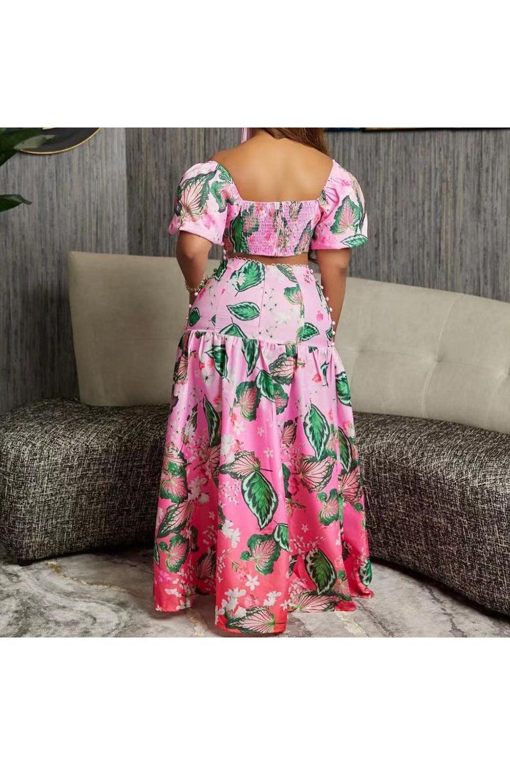 European And American Fashion Casual Wild Leaves Gradient Printing Two-piece Suit - HEPSIBAH SHOP