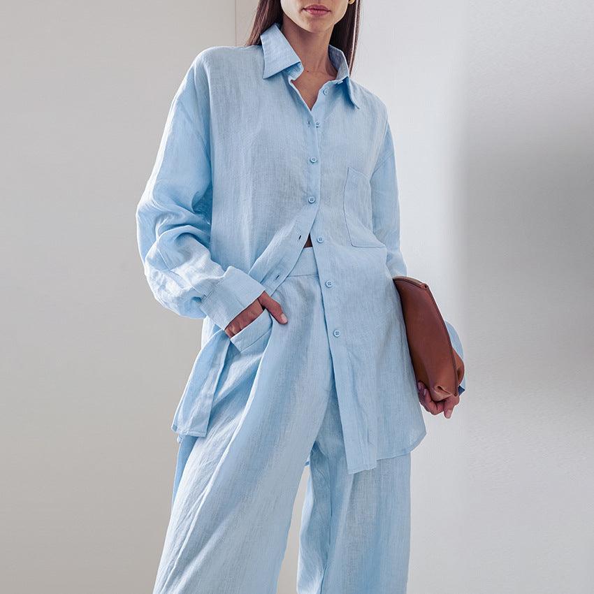 Minimalist Long Sleeve Shirt And Trousers Two-piece Set - HEPSIBAH SHOP