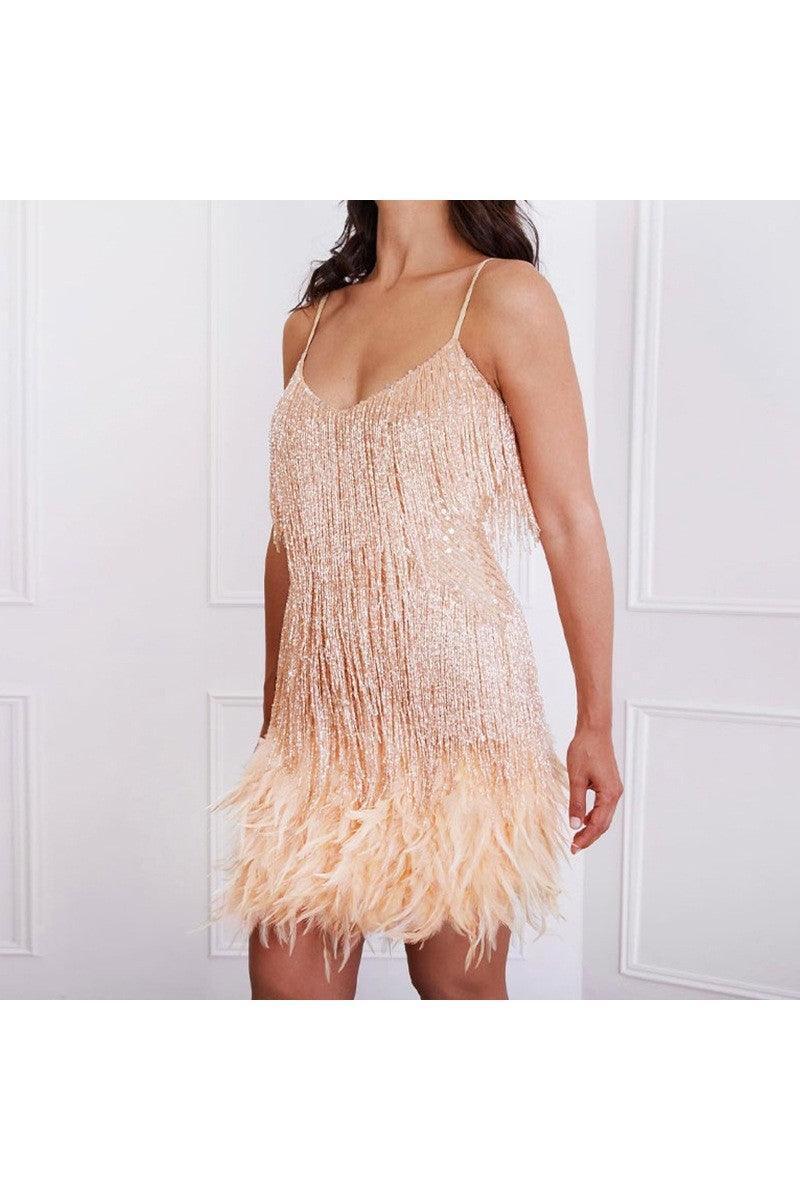 V-neck Strap Feather Stitching Dress - HEPSIBAH SHOP