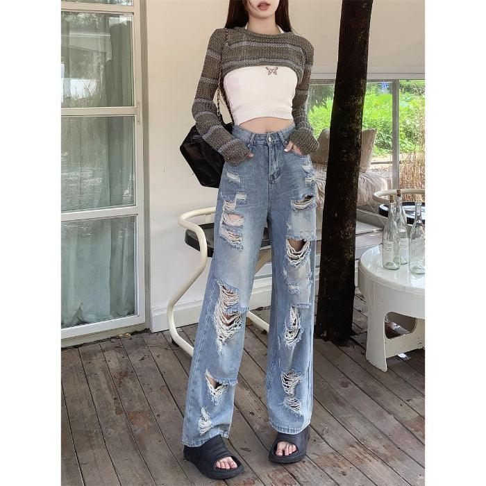 Women's High Street Straight Ripped Jeans - HEPSIBAH SHOP