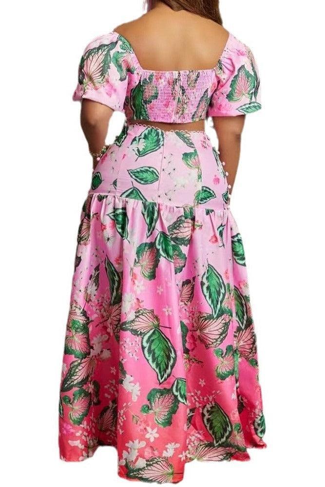 European And American Fashion Casual Wild Leaves Gradient Printing Two-piece Suit - HEPSIBAH SHOP