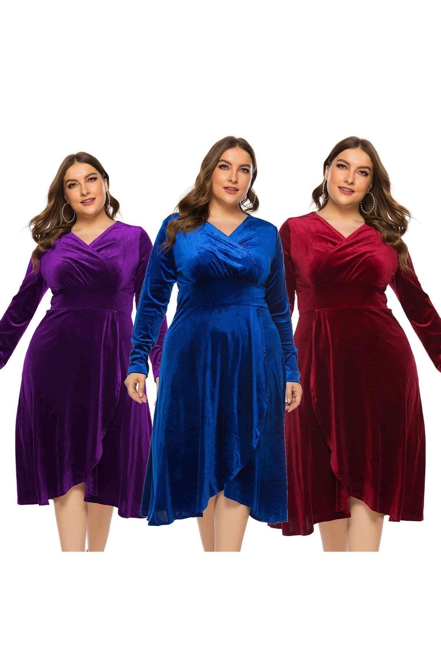 Women's Velvet Midi Dress Mid-Calf V-Neck - HEPSIBAH SHOP