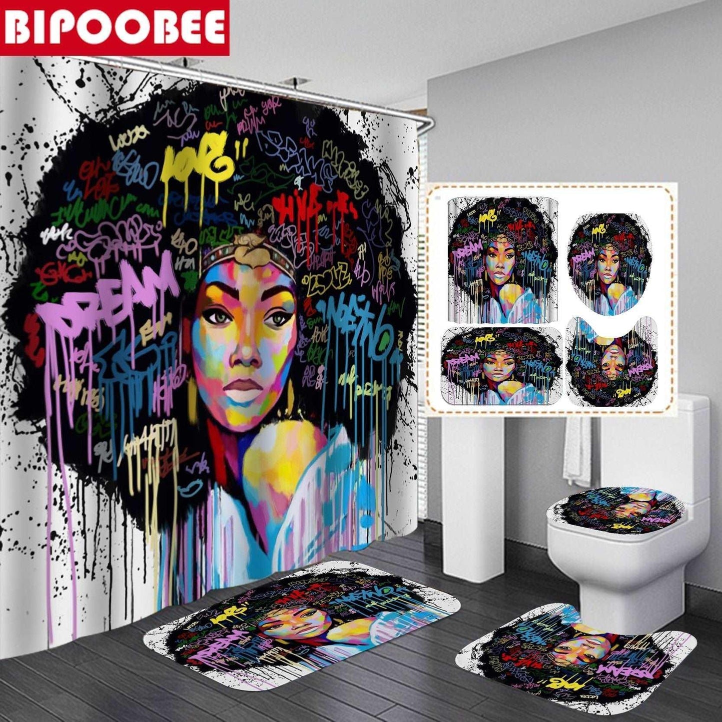 African American Women Shower Curtain Set - HEPSIBAH SHOP