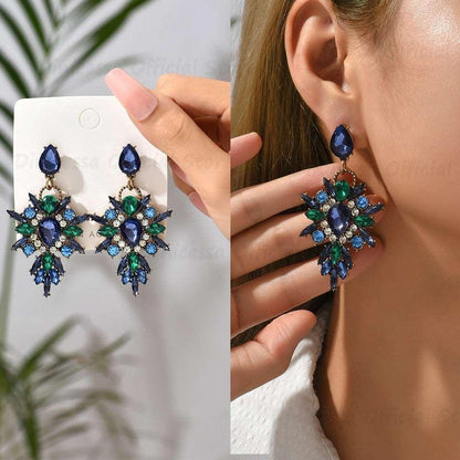 African Exaggerated Sparkly Crystal Dangle Drop Vintage Earrings - HEPSIBAH SHOP