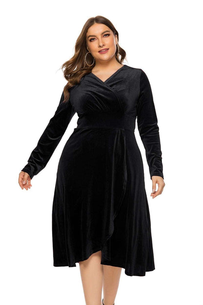 Women's Velvet Midi Dress Mid-Calf V-Neck - HEPSIBAH SHOP