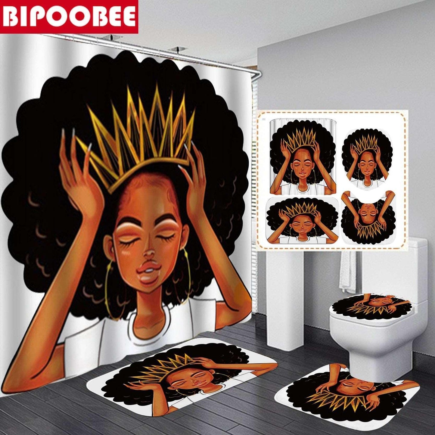 African American Women Shower Curtain Set - HEPSIBAH SHOP