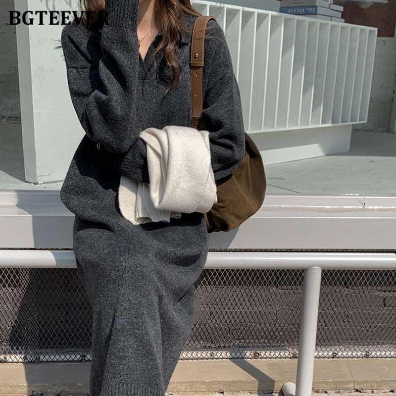 BGTEEVER Casual Knitted Sweater Dress Women - HEPSIBAH SHOP